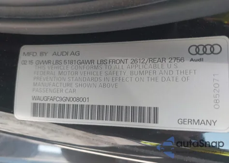 2016 Audi A6 2.0T Premium Plus из США, поврежденный, VIN WAUGFAFC9GN008001